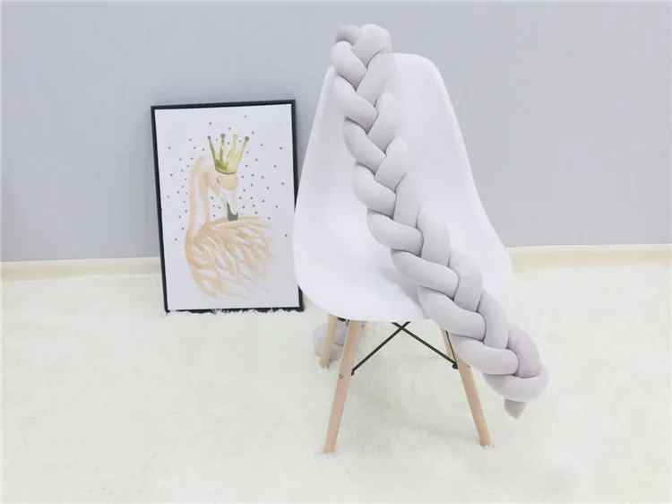 tour de lit tresse | Gris-rose-blanc