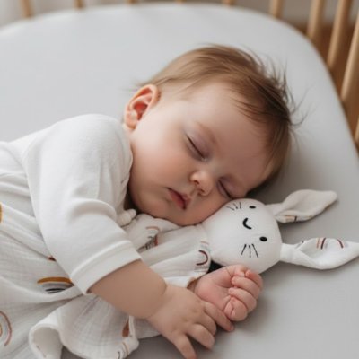bébé avec doudou lapin