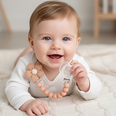 bébé porte attache tetine  rose