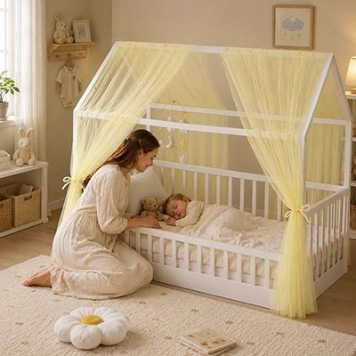 Ciel de lit bébé jaune