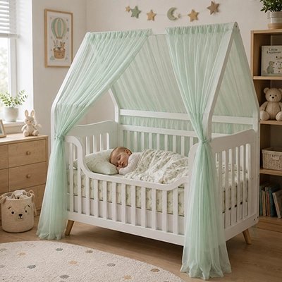 Ciel de lit bébé vert