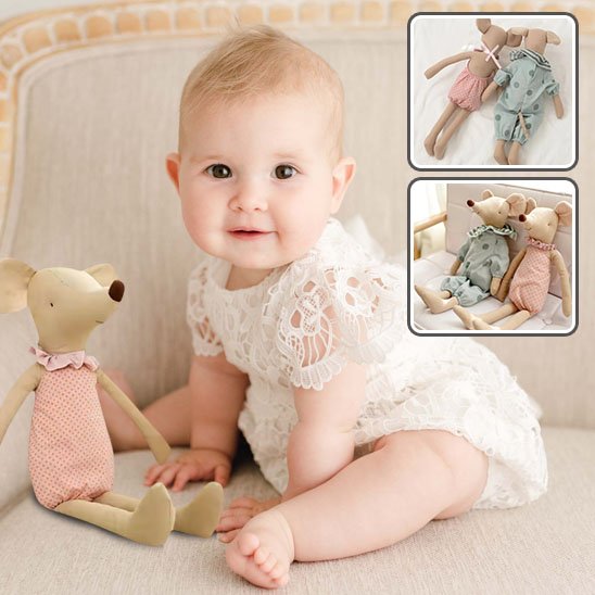 Doudou souris rose et bébé 