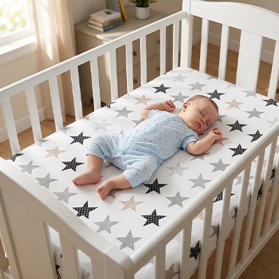 Drap housse lit bebe étoile bleu