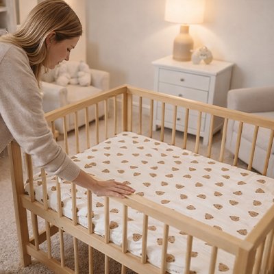 Drap housse lit bébé ours brain