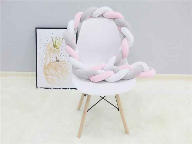 tour de lit tresse | Gris-rose-blanc