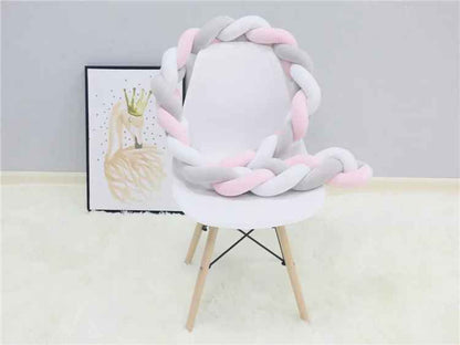 tour de lit tresse | Gris-rose-blanc