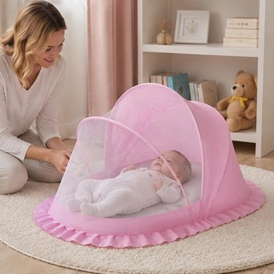 Moustiquaires lit bebe rose
